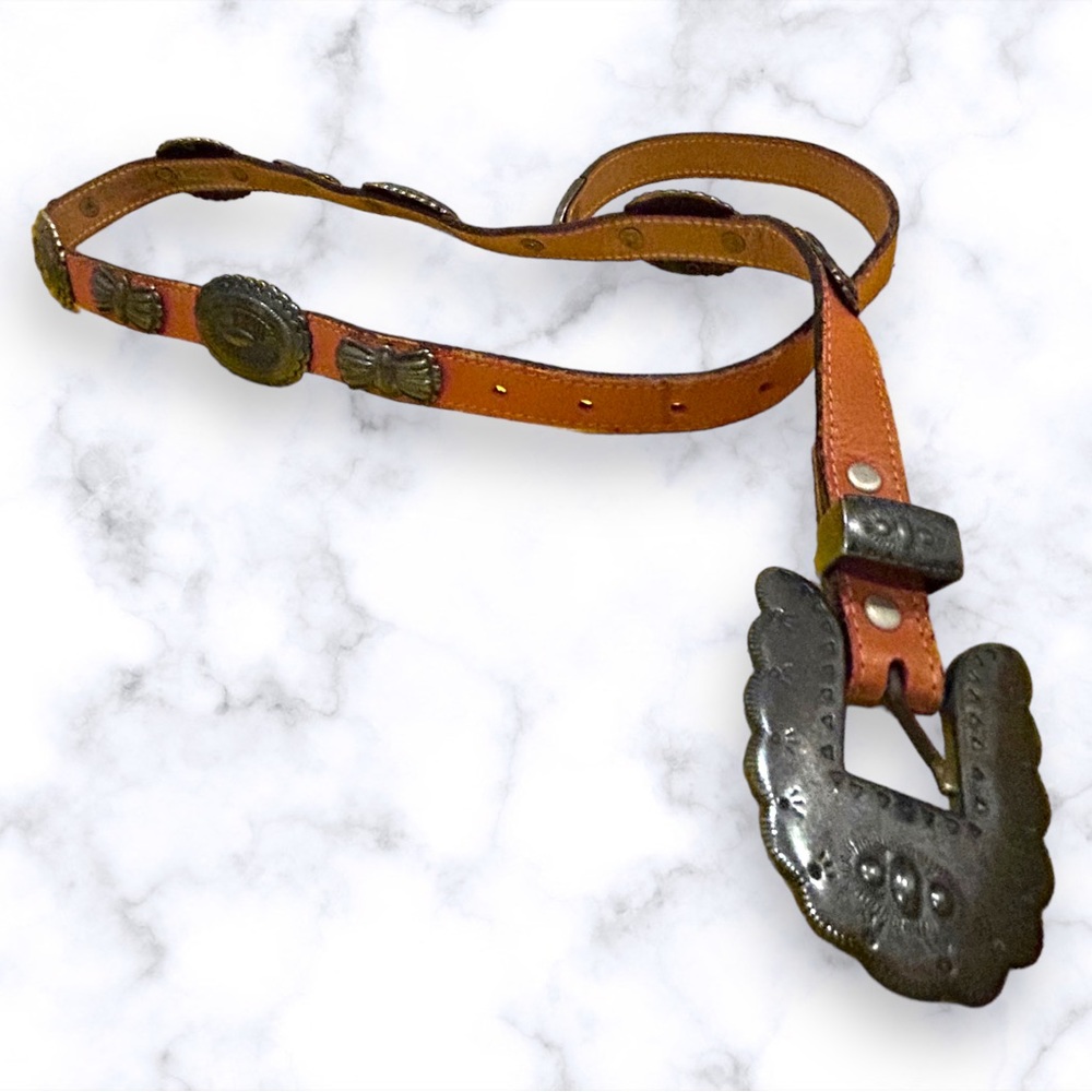 Streets Ahead Belt Brown Leather Metal Medium Western Statement Fashion - Picture 3 of 8